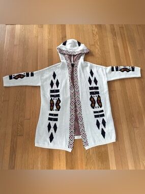 Shyanne Women’s Sweater Duster Cardigan Ankle Length Hood Aztec Southwestern XL